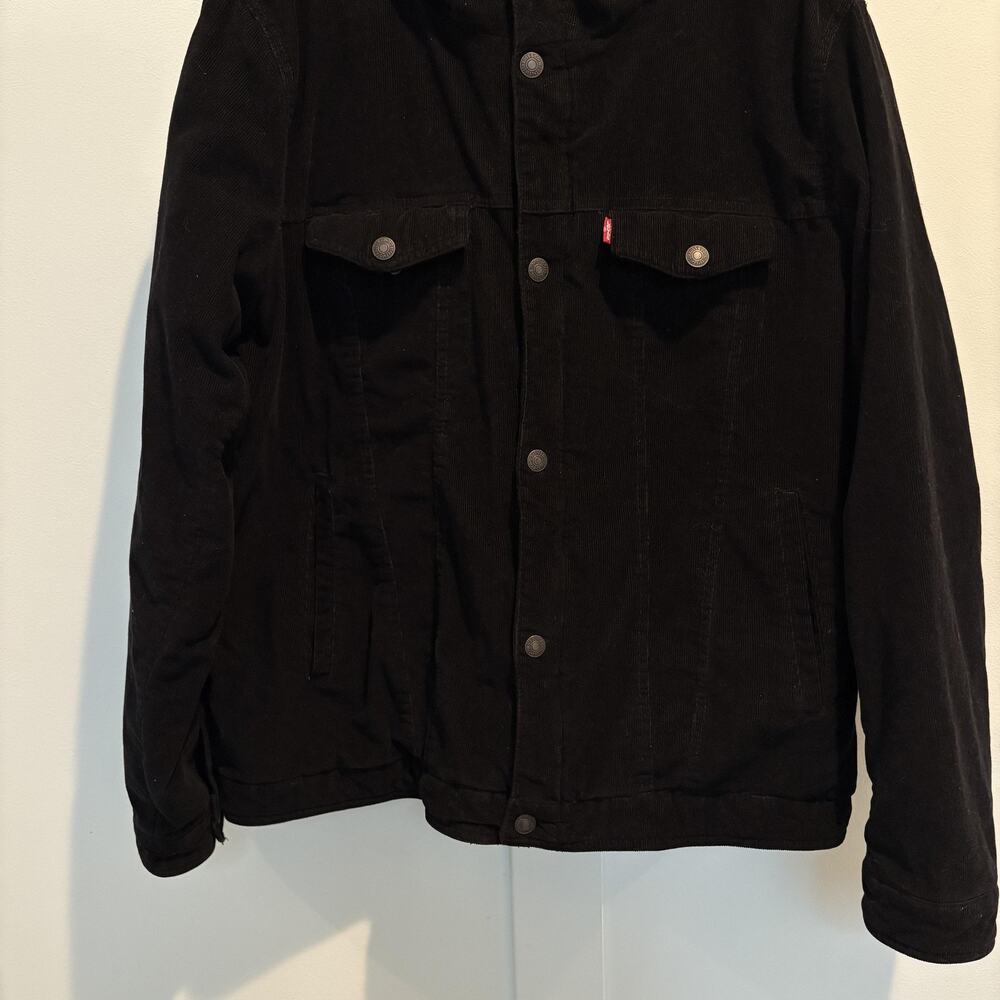 Levi's Jacket Mens Large Black Sherpa Lined Corduroy Hooded Trucker Winter Coat - Picture 6 of 16